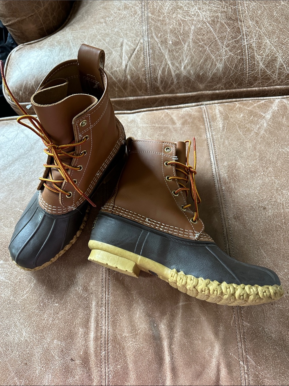 L.L. Bean Brown and Black Leather Duck Boots - Picture 6 of 6